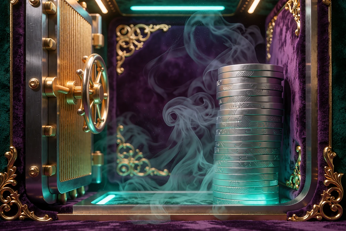 Skarbiec z metalowymi tokenami i złotymi drzwiami symbolizujący bonus Crypto Welcome 200% w OnlySpins